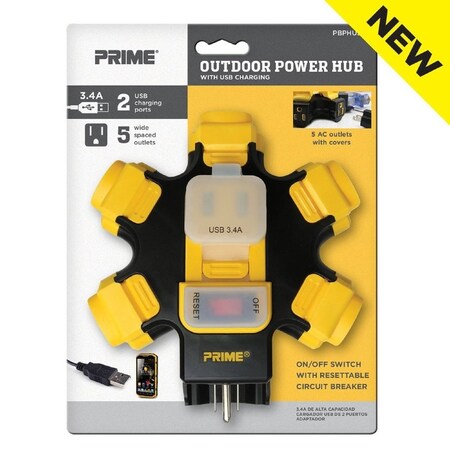 Prime Wire & Cable PWR HUB W/2USB PORT 5OUT PBPHU345